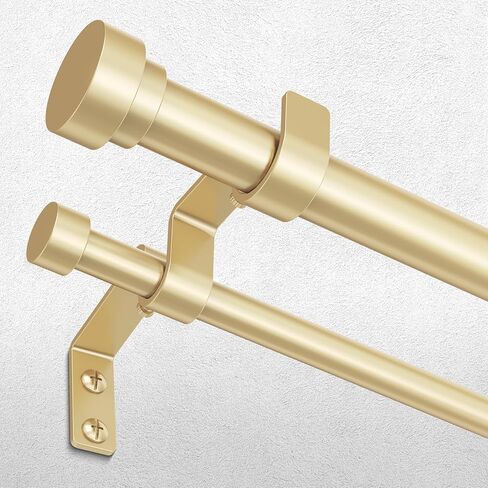 Double Curtain Rod, 1 Inch Gold Extra Long Dual Curtain Rods 72 to 144 Inch with Aluminium Modern End Cap Finial, Adjustable Heavy Duty Window Treatment Rods, Telescopic Metal Double Drapery Pole Set in Kuwait