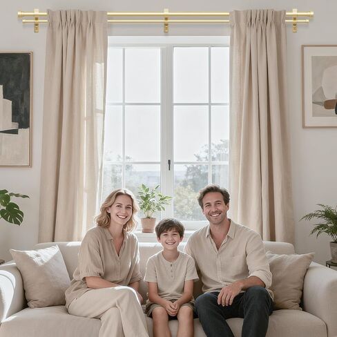 Double Curtain Rod, 1 Inch Gold Extra Long Dual Curtain Rods 72 to 144 Inch with Aluminium Modern End Cap Finial, Adjustable Heavy Duty Window Treatment Rods, Telescopic Metal Double Drapery Pole Set in Kuwait