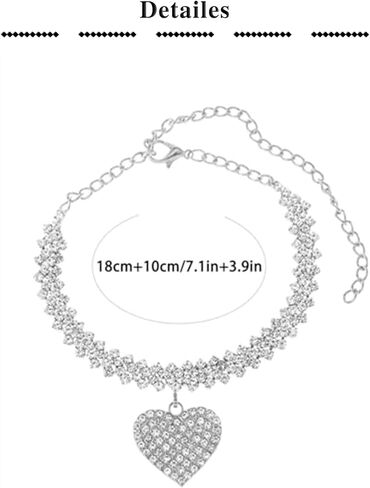 QWALIT Silver Anklet for Women Heart Anklets Women's Anklets Shinny Rhinestone Heart Anklet Bracelet Jewelry no Tarnish Waterproof Valentine's Day Vacation Beach Accessories in Saudi Arabia