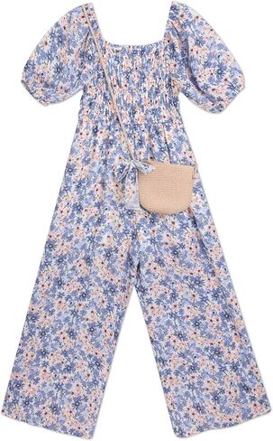 Speechless girls Puff Sleeve Print Woven Floral Cumberbund Tie Back Jumpsuit in Saudi Arabia
