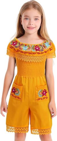 Mexican Jumpsuit For Girls Traditional Embroidered Kids Outfit in Saudi Arabia
