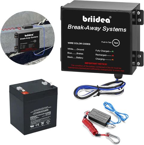 مجموعة أدوات فرامل المقطورة من Briidea، بطارية وشاحن 12 فولت 5 أمبير، مؤشر حالة LED، حاوية معدنية متينة مقاومة للماء، لقطر المقطورة والمركبات الترفيهية in Kuwait