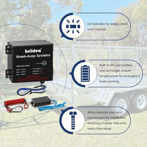 مجموعة أدوات فرامل المقطورة من Briidea، بطارية وشاحن 12 فولت 5 أمبير، مؤشر حالة LED، حاوية معدنية متينة مقاومة للماء، لقطر المقطورة والمركبات الترفيهية in Kuwait