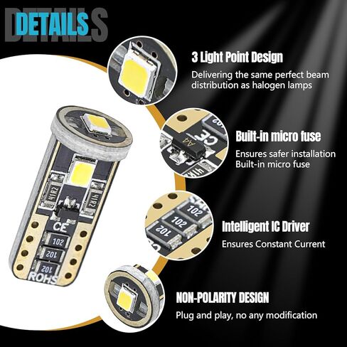 wuyaoyao 2 قطعة 194 لمبة LED، فائقة السطوع T10 168 2825 W5W LED لمبة بديلة لباب السيارة الداخلي لخريطة القبة، 6000K أبيض 3030 شرائح خالية من الأخطاء لمبات إضاءة لوحة الترخيص in Kuwait