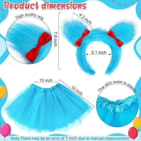 مجموعة أزياء الهالوين للفتيات مكونة من 5 قطع، تنورة توتو زرقاء/عصابة رأس منفوشة/أساور معصم قطيفة/جوارب مخططة/قفازات in Kuwait