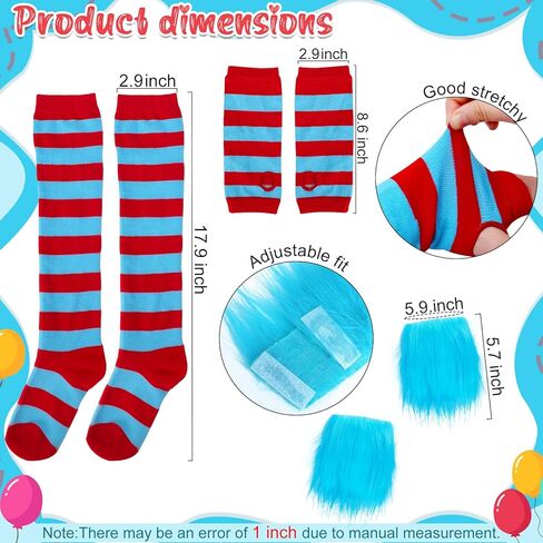 مجموعة أزياء الهالوين للفتيات مكونة من 5 قطع، تنورة توتو زرقاء/عصابة رأس منفوشة/أساور معصم قطيفة/جوارب مخططة/قفازات in Kuwait