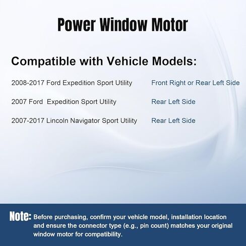 محرك رفع النافذة الأمامي الأيمن أو الجانب الأيسر للسائق متوافق مع Ford Expedition Lincoln Navigator 2007 2008 2009 2010 2011 2012 2013 2014 2015 2016 2017، 742-092 in Kuwait