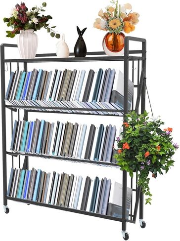 4-Tier Book Cart, Rolling Bookshelf with Lockable Wheels, Mobile Book Storage Rack for Home Office Living Room Classroom, 35.4 * 9.8 * 44in (White) in Saudi Arabia