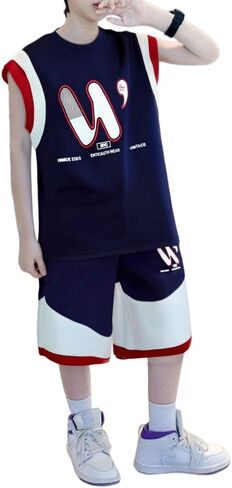 Kids Sports Shorts Sets Boys Tracksuit 2 Piece Basketball Tank Top and Shorts Set 3-13 Years in Saudi Arabia