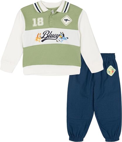 Bluey Fleece Polo Shirt Colorblock Jogger Pants Outfit Set Toddler to Big Kid Sizes (2T - 10-12) in Saudi Arabia