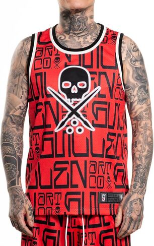 قميص Sullen للرجال من تصميم Meas Tattoo Lifestyle Graphic Art بدون أكمام وذراع مسامي وقميص جيرسي مضلع باللون الأحمر in Saudi Arabia