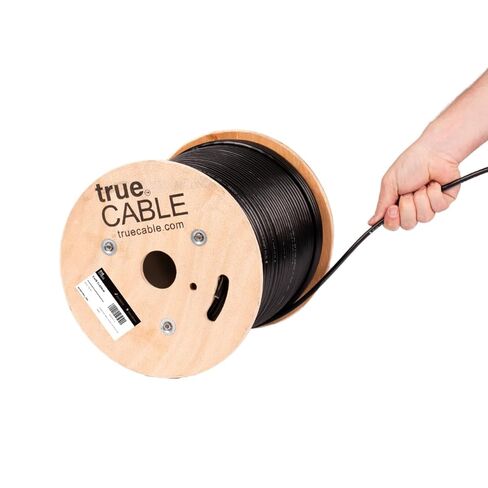 كابل إيثرنت خارجي TRUE CABLE Cat6، محمي F/UTP، 1000 قدم، أسود، مقاوم للأشعة فوق البنفسجية، سترة OSP، 23AWG من النحاس الصلب العاري، 550 ميجاهرتز، PoE++ (4PPoE) in Kuwait