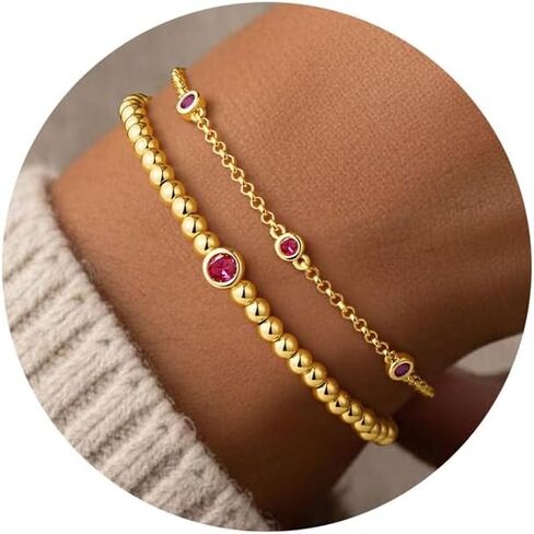 Turandoss Birthstone Beaded Bracelets for Women - Dainty 12 Month Birthstone Bracelet Stackable 14K Gold Plated Beaded Elastic Bracelets Birthday Jewelry Gifts for Women in Saudi Arabia