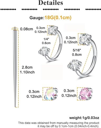 QWALIT Silver 18g Horseshoe Nose Ring Double Stud Gem Horse Shoe Nose Ring Hoop for Women Surgical Steel U Shape Half Earring Tragus Earring Hoops Lip Helix Piercing Jewelry Septum Rings 6mm 8mm in Saudi Arabia