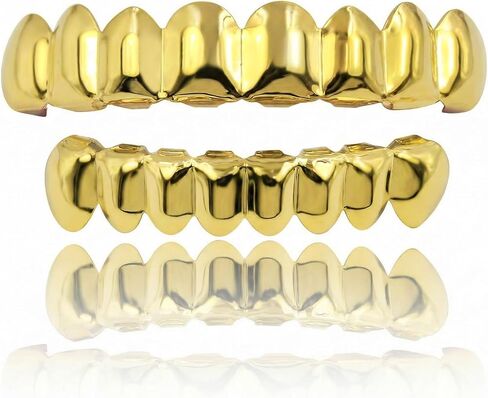 8 PCS Grills for Your Teeth, Grillz Teeth Men Hip Hop Gold Tooth Cap Fake Grillz Mouth Teeth 90s Accessories for Women in Saudi Arabia