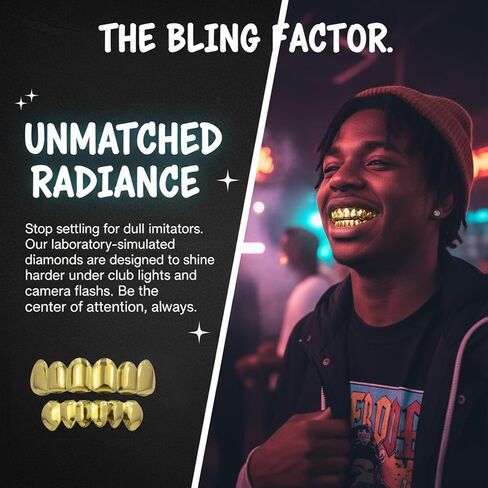 8 PCS Grills for Your Teeth, Grillz Teeth Men Hip Hop Gold Tooth Cap Fake Grillz Mouth Teeth 90s Accessories for Women in Saudi Arabia