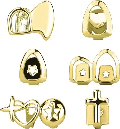 6 Pcs Golden Silvery Grills for Your Tooth Single Open Face Grillz for Women Men Teeth for Teeth Mouth Hip Hop Vampire Party Halloween in Saudi Arabia