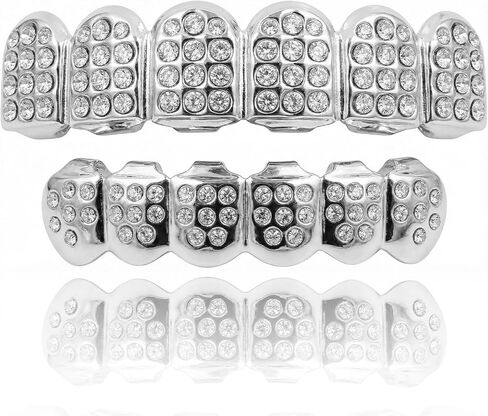 Diamond Grills for Your Teeth, Grillz Teeth Men Hip Hop Gold Tooth Cap Fake Grillz Mouth Teeth 90s Accessories for Women (Silver) in Saudi Arabia