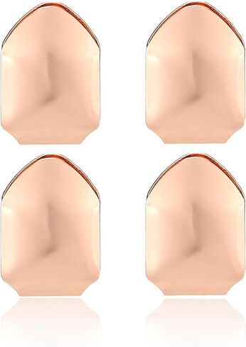 4 Pieces Grillz Gold Grills for Your Tooth False Tooth 18K Gold Plated Grillz Mouth Teen Tooth Grills Single Tooth Rock Hat Hip Hop Style Tooth Grill Hat Crown Party Rapper Vampire Halloween Jewelry for Men and Women in Saudi Arabia