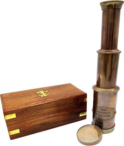 Nautical Brass Spyglass Telescope with Wooden Box, Pirate Collapsible Monocular Decorative Telescope with Glass Optics for Gift (Antique Finish) in Saudi Arabia