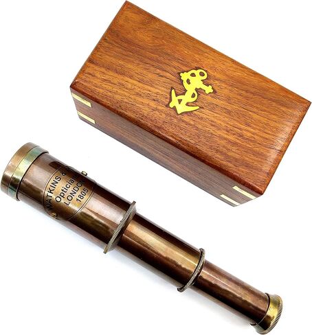 Nautical Brass Spyglass Telescope with Wooden Box, Pirate Collapsible Monocular Decorative Telescope with Glass Optics for Gift (Antique Finish) in Saudi Arabia