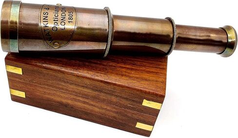 Nautical Brass Spyglass Telescope with Wooden Box, Pirate Collapsible Monocular Decorative Telescope with Glass Optics for Gift (Antique Finish) in Saudi Arabia