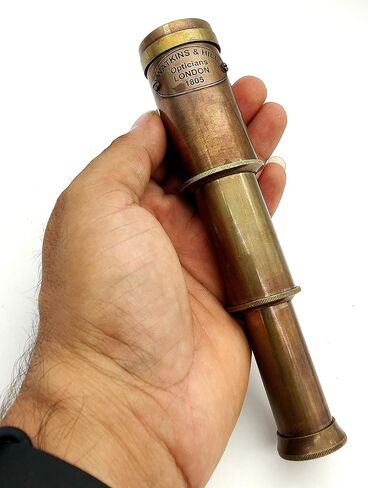 Nautical Brass Spyglass Telescope with Wooden Box, Pirate Collapsible Monocular Decorative Telescope with Glass Optics for Gift (Antique Finish) in Saudi Arabia