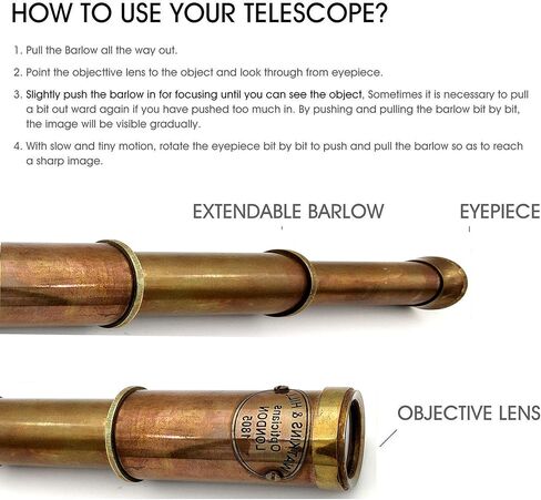 Nautical Brass Spyglass Telescope with Wooden Box, Pirate Collapsible Monocular Decorative Telescope with Glass Optics for Gift (Antique Finish) in Saudi Arabia