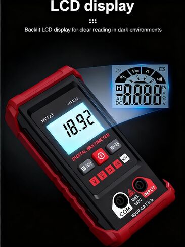 Generic HT123 مقياس رقمي متعدد - مقياس رقمي متعدد تلقائي - قياس ذكي - جهاز اختبار كهربائي الفولتميتر المتعدد - مقياس الفولتميتر التلقائي المدى غير المتصل، أحمر (أحمر) in Kuwait