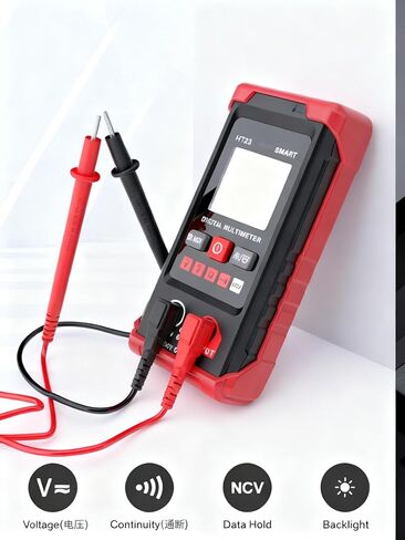Generic HT123 مقياس رقمي متعدد - مقياس رقمي متعدد تلقائي - قياس ذكي - جهاز اختبار كهربائي الفولتميتر المتعدد - مقياس الفولتميتر التلقائي المدى غير المتصل، أحمر (أحمر) in Kuwait
