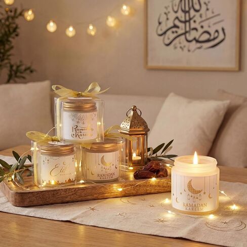 16 قطعة من شموع عيد مبارك من MTLEE، هدايا شموع معطرة لرمضان للنساء والرجال الإسلاميين المسلمين، هدايا شكرًا لك مع صندوق هدايا، أشرطة لعيد العيد الإسلامي وحفلات الزفاف لصالح ديكور المنزل in Kuwait