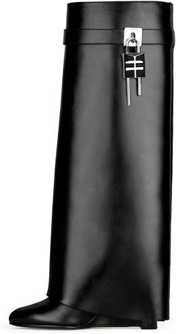 Sculptural Black Wedge-heeled Knee-high Boots with A Glossy Finish. in Saudi Arabia