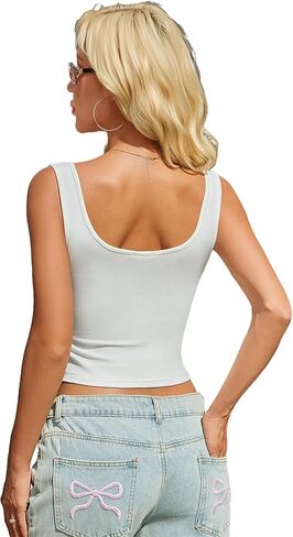 Avidlove Womens Crop Tank Tops Going Out Ribbed Button Up Square Neck Summer Slimming Top Cami Shirt in Saudi Arabia