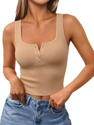 Avidlove Womens Crop Tank Tops Going Out Ribbed Button Up Square Neck Summer Slimming Top Cami Shirt in Saudi Arabia