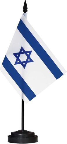Anley Israel Deluxe Desk Flag Set - 6 x 4 Inch Miniature Israeli Desktop Flag with 12" Solid Pole - Vivid Color and Fade Resistant - Black Base and Spear Top in Saudi Arabia