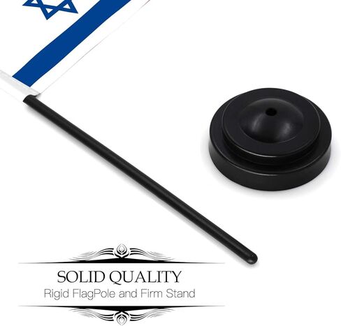 Anley Israel Deluxe Desk Flag Set - 6 x 4 Inch Miniature Israeli Desktop Flag with 12" Solid Pole - Vivid Color and Fade Resistant - Black Base and Spear Top in Saudi Arabia