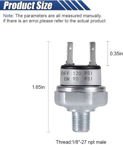2PCS Air Pressure Switch 90-120 PSI, 1/8"-27 NPT, 20A DC 12V/24V & AC 120V/240V Air Compressor Tank Pressure Control Switch for Air Horn Train Horn in Saudi Arabia