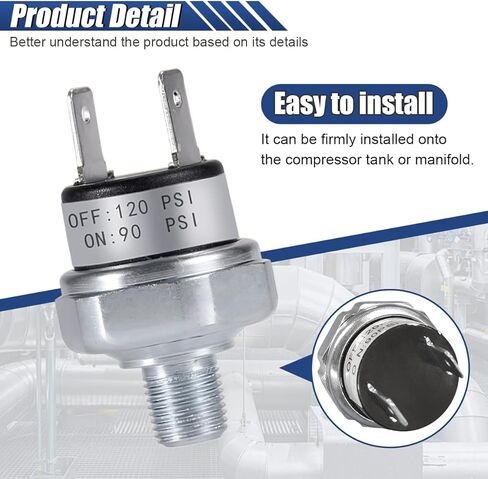 2PCS Air Pressure Switch 90-120 PSI, 1/8"-27 NPT, 20A DC 12V/24V & AC 120V/240V Air Compressor Tank Pressure Control Switch for Air Horn Train Horn in Saudi Arabia