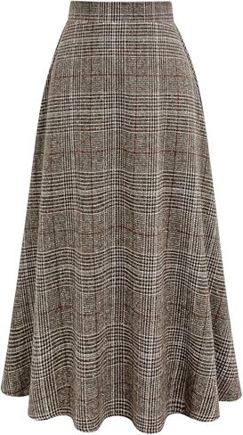 GORGLITTER Women's Vintage Plaid Pleated Elastic A Line Dressy Casual High Waisted Long Skirt in Saudi Arabia