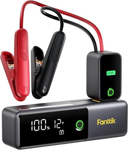 Fanttik Potent T10 1800A جهاز تشغيل القفز المحمول، بنك طاقة 12000 مللي أمبير في الساعة، صندوق قفز ليثيوم آمن 12 فولت مع مشبك ذكي ذكي، كابل شحن قابل للسحب، معزز البطارية لمحركات الغاز 7.0 لتر وديزل 5.0 لتر in Kuwait