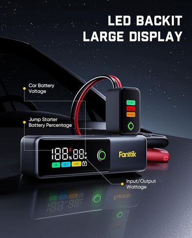 Fanttik Potent T10 1800A جهاز تشغيل القفز المحمول، بنك طاقة 12000 مللي أمبير في الساعة، صندوق قفز ليثيوم آمن 12 فولت مع مشبك ذكي ذكي، كابل شحن قابل للسحب، معزز البطارية لمحركات الغاز 7.0 لتر وديزل 5.0 لتر in Kuwait