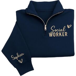 Personalized Social Worker Quarter Zip Sweatshirt, Embroidered Appreciation Gifts, Custom Licensed Caseworker Shirt, Social Work Graduation & Month Gift in Saudi Arabia