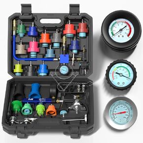 KJE 31PCS Coolant Pressure Tester Kit, Radiator Pressure Tester Kit with 23 Radiator Adapters, and Coolant Vacuum Refill Kit for Automotive Cooling System Water Tank Leakage Detection in Kuwait