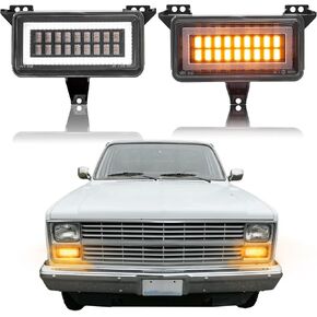 مصابيح LED لإشارة الانعطاف DRL متوافقة مع 1983-1988 Chevy GMC C/K، R/V، Blazer، Jimmy، Suburban GM2520122 915908 إشارة الانعطاف المتتابعة للشاحنة العنبر، مصابيح وقوف DRL بيضاء، قطعتان من العدسات الشفافة in Kuwait