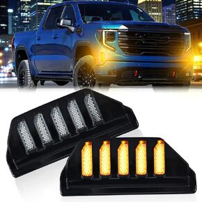 مصابيح الضباب الأمامية LED تناسب 2022-2026 GMC Sierra 1500 (ليست محدودة/ AT4X) مصابيح جانبية لغطاء الشبكة، ملحقات مصابيح إشارة الانعطاف المتسلسلة باللون الأبيض DRL والعنبر in Kuwait