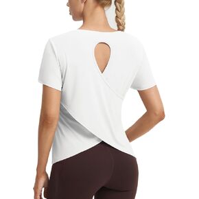 baleaf Women's Short Sleeve Athletic Shirts Open Back Workout Tops Quick Dry Loose Fit Gym Running Yoga T-Shirts UPF 50+ in Saudi Arabia