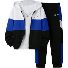 Boys 2 Pcs Tracksuit Zip Up Pullover Athletic Hoodie Windbreaker Jacket and Jogger Pants Sportswear Set for 7-14Y in Saudi Arabia
