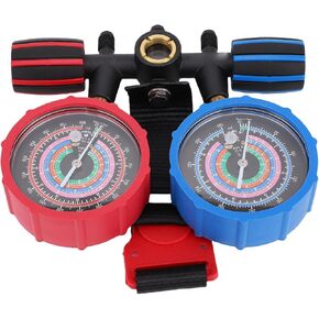 مجموعة مقاييس متعددة من سبائك الألومنيوم، مقياس الضغط العالي والمنخفض، مقياس مشعب تبريد التيار المتردد مع برغي معايرة لمحول قارنات خراطيم R134 R22 R410A R404 in Kuwait