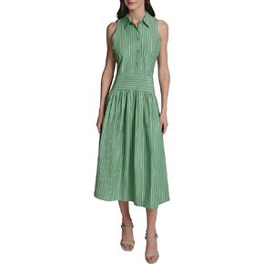 Karl Lagerfeld Womens Sleeveless Collared Neck Stripe Shirting Midi Wear to Work Dress in Saudi Arabia