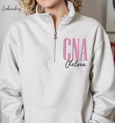 Chillever سترة CNA ربع بسحاب مطرزة مخصصة، سترة مساعد تمريض معتمدة مخصصة، قميص CNA، هدايا CNA، أسبوع الممرضات، هدايا التخرج 2025، ملابس ملابس التمريض in Saudi Arabia